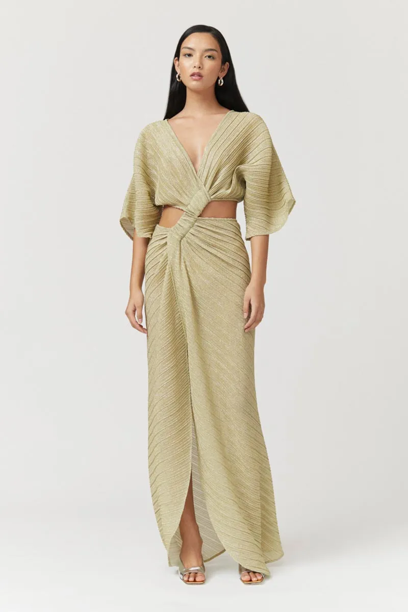 Stevie Cross-Over Midi Dress - Gold