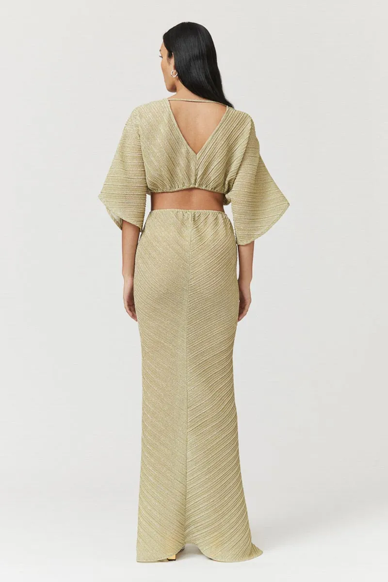 Stevie Cross-Over Midi Dress - Gold