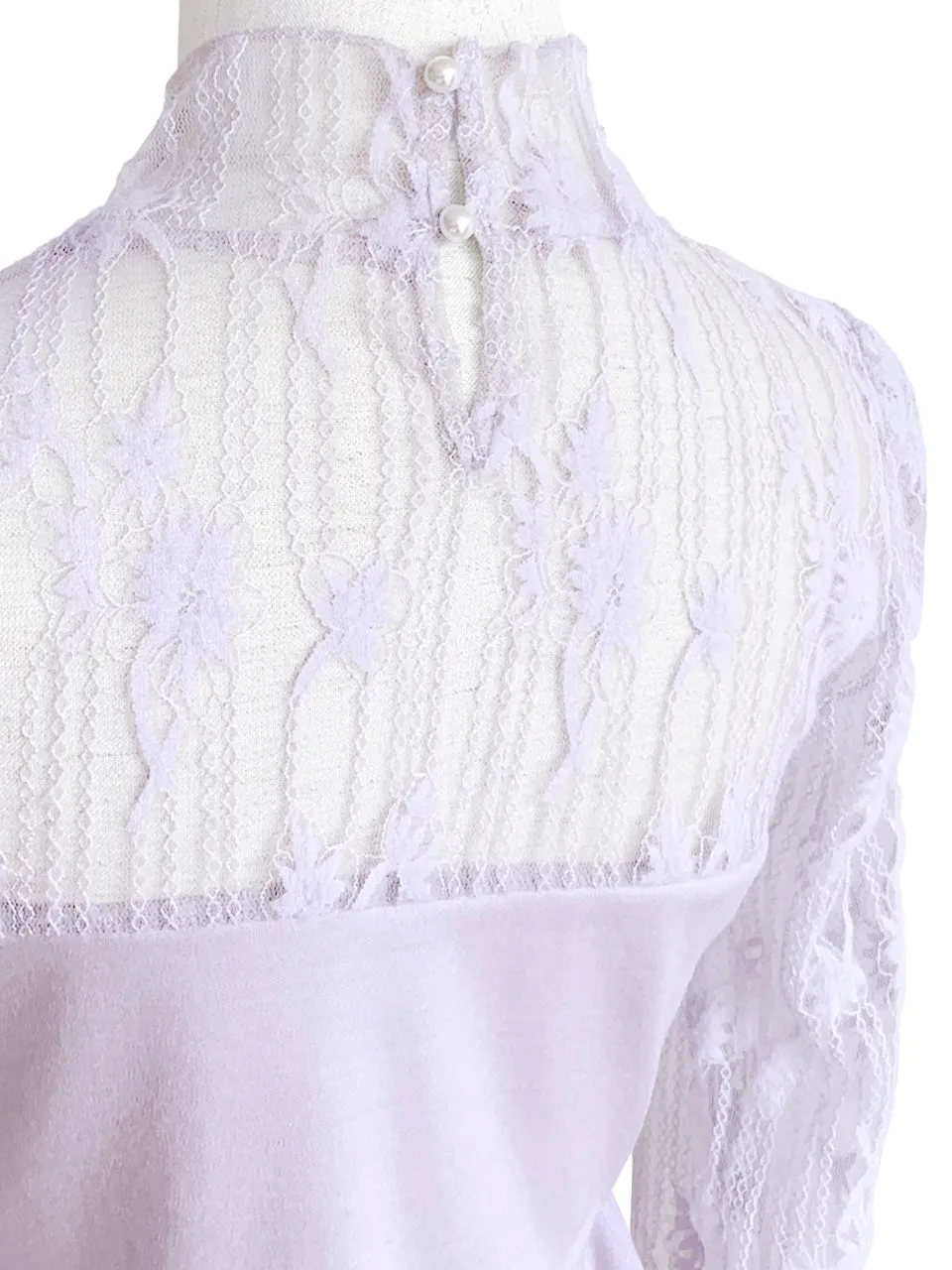 Surprise Sale! Lilac Lace Mesh Yoke Long Sleeve Woollen Tee