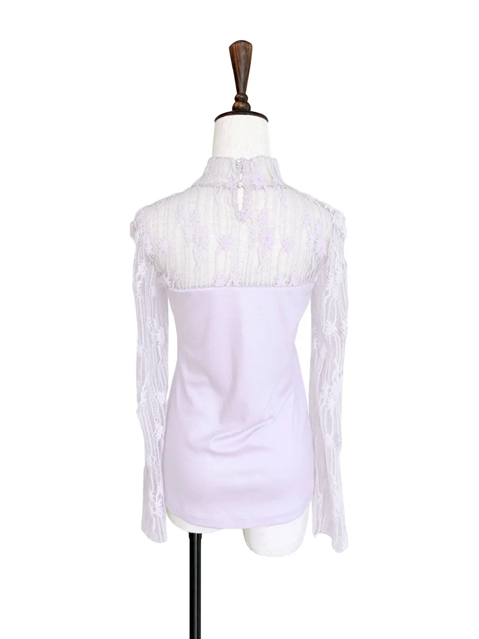 Surprise Sale! Lilac Lace Mesh Yoke Long Sleeve Woollen Tee