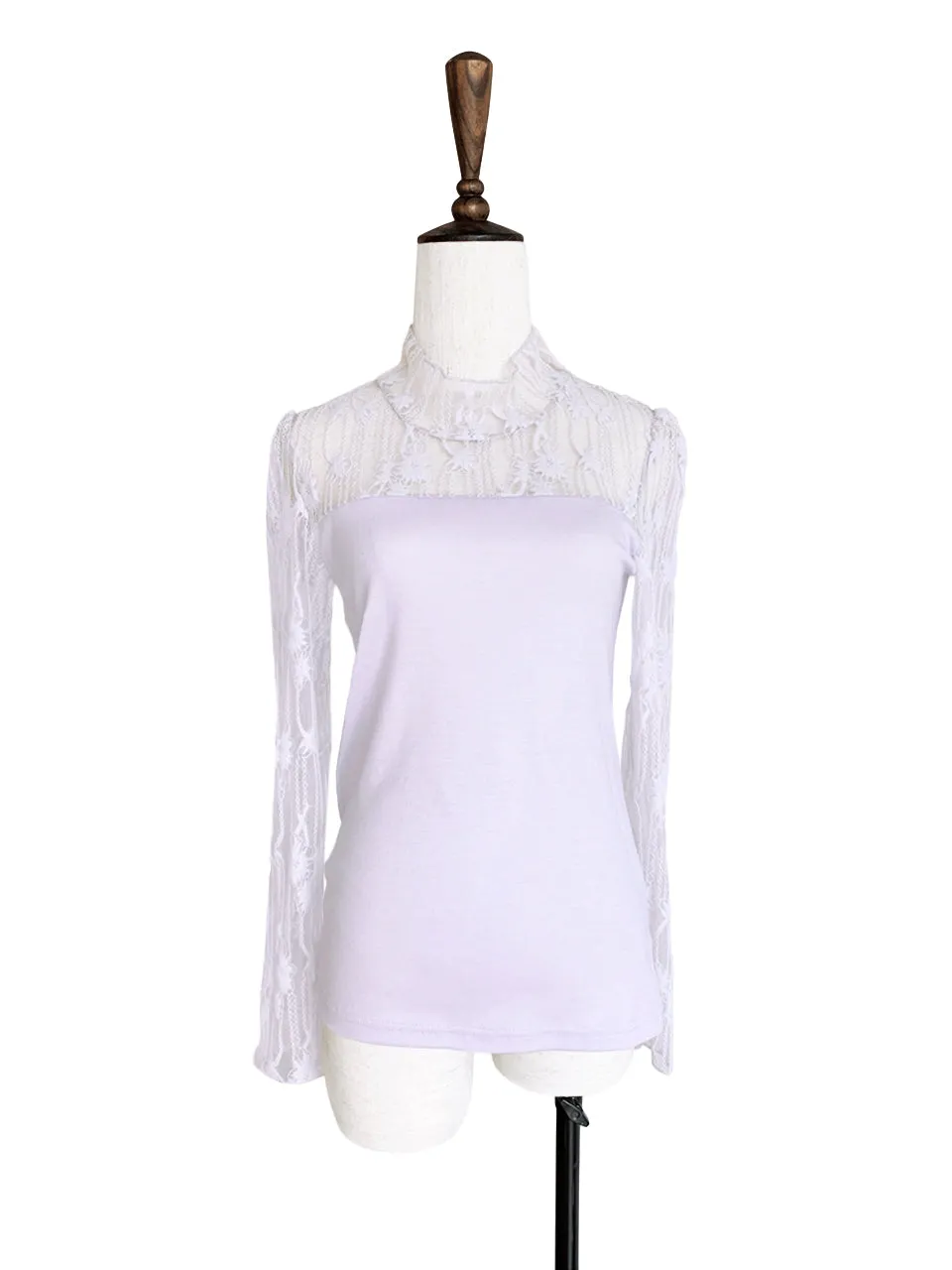 Surprise Sale! Lilac Lace Mesh Yoke Long Sleeve Woollen Tee