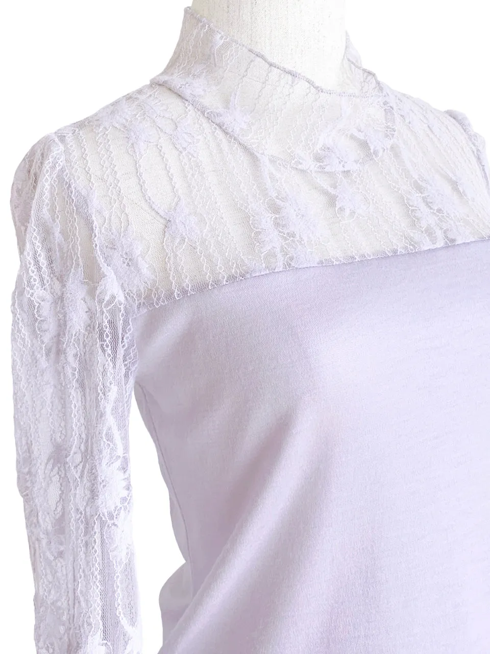 Surprise Sale! Lilac Lace Mesh Yoke Long Sleeve Woollen Tee