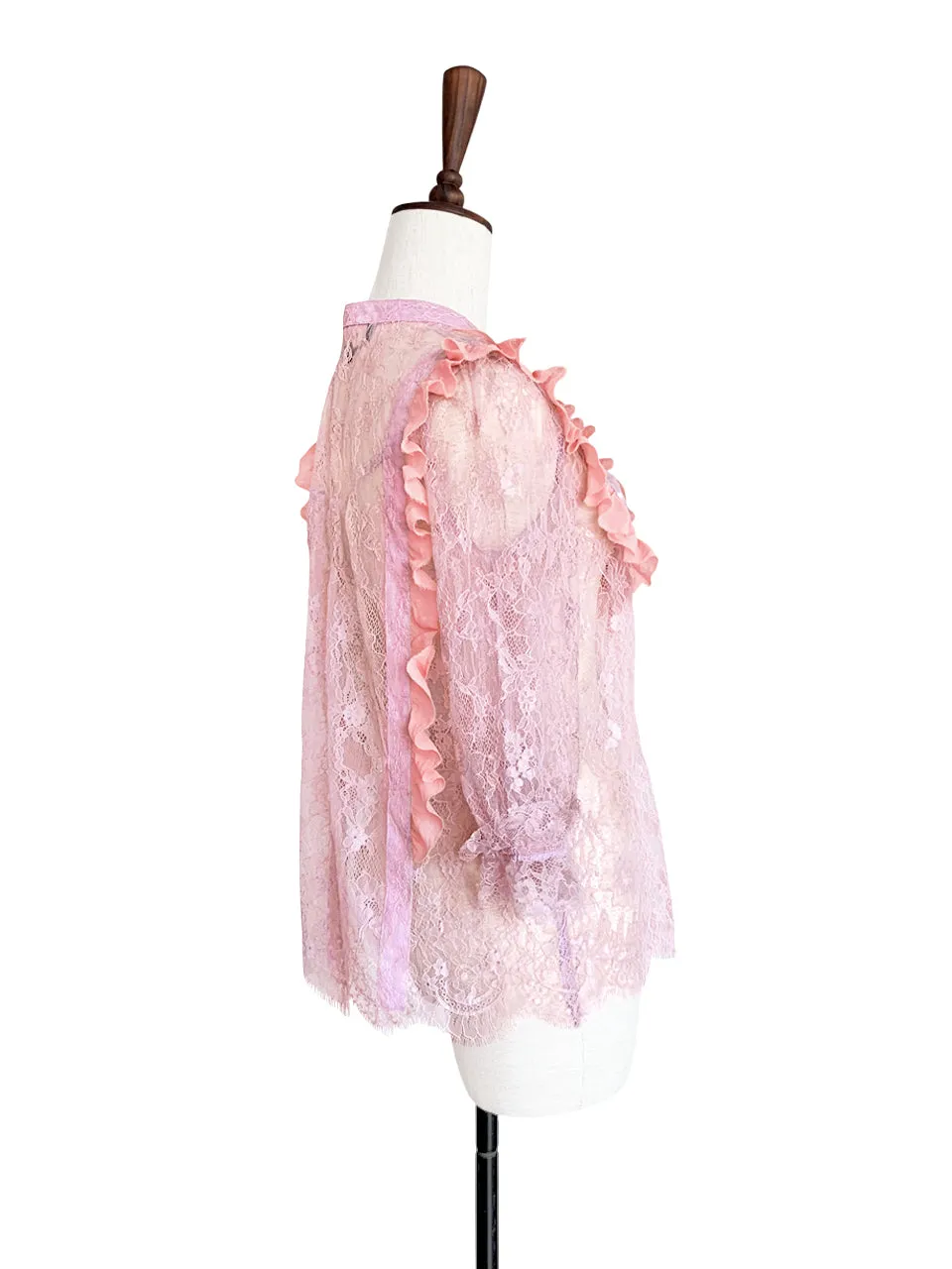 Surprise Sale! Pink Romance Ruffle Collar Sheer Eyelash Lace Blouse