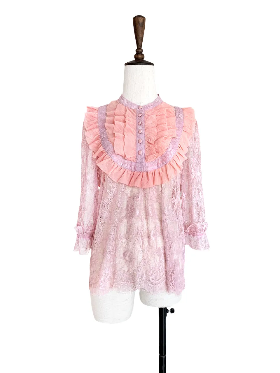 Surprise Sale! Pink Romance Ruffle Collar Sheer Eyelash Lace Blouse