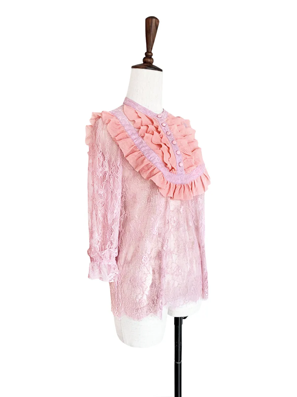 Surprise Sale! Pink Romance Ruffle Collar Sheer Eyelash Lace Blouse