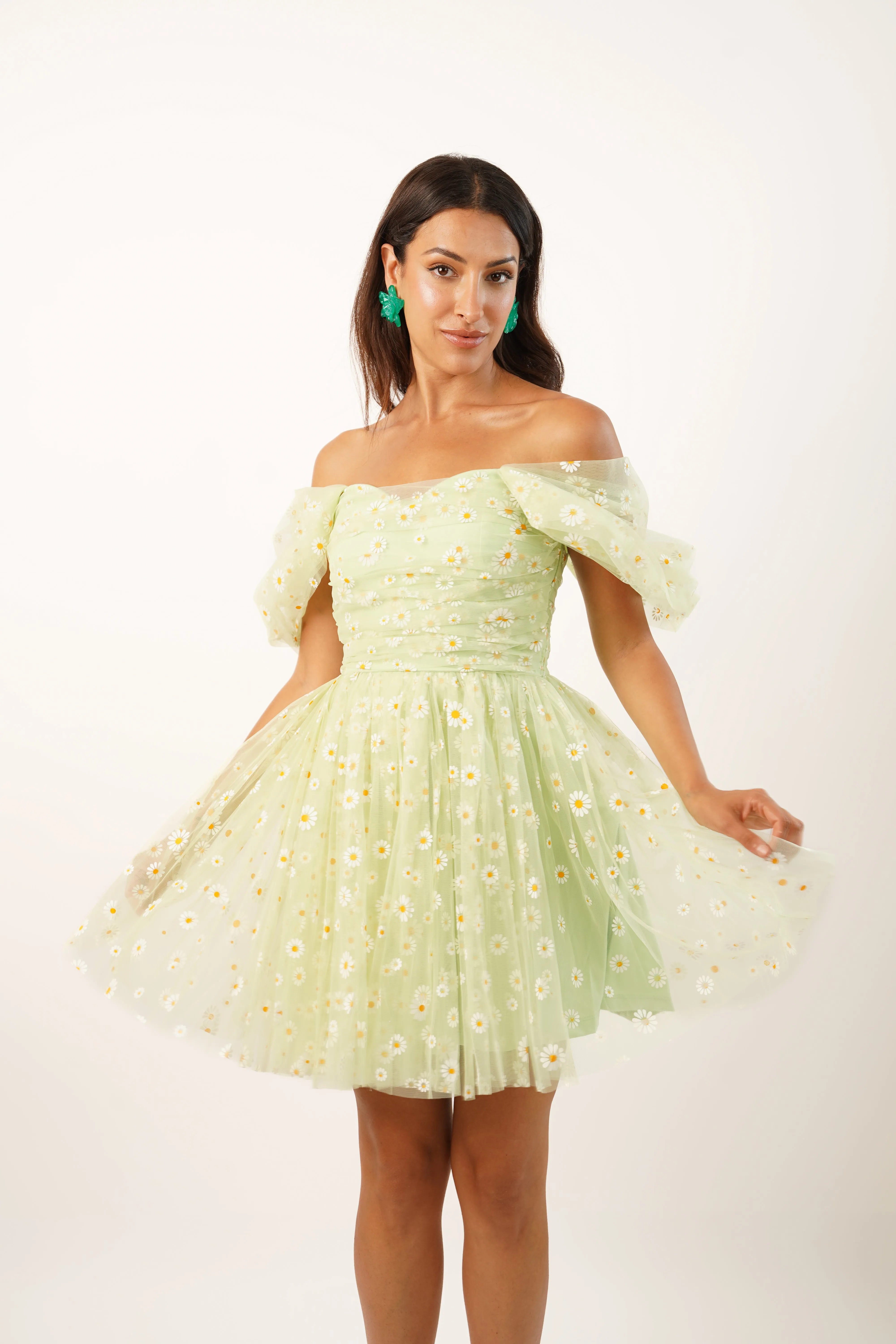 Sydney Green Daisy Tulle Mini Dress