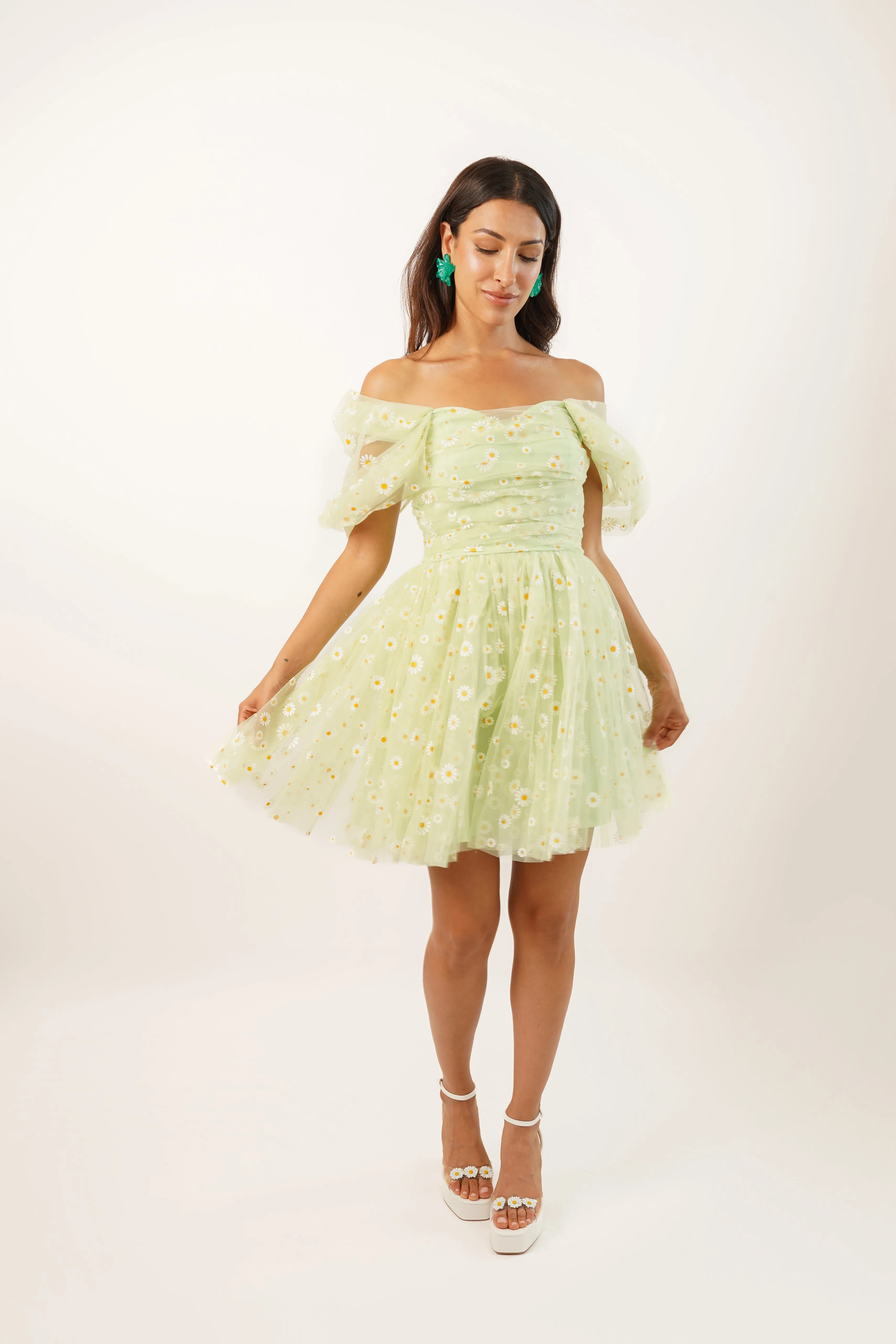 Sydney Green Daisy Tulle Mini Dress