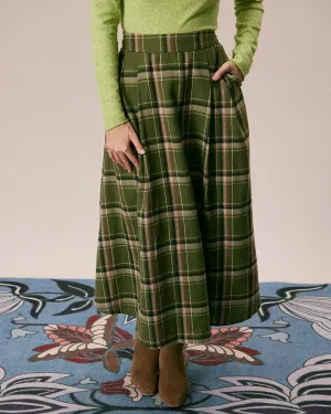 The Green Natural Waisted Plaid Midi Skirt