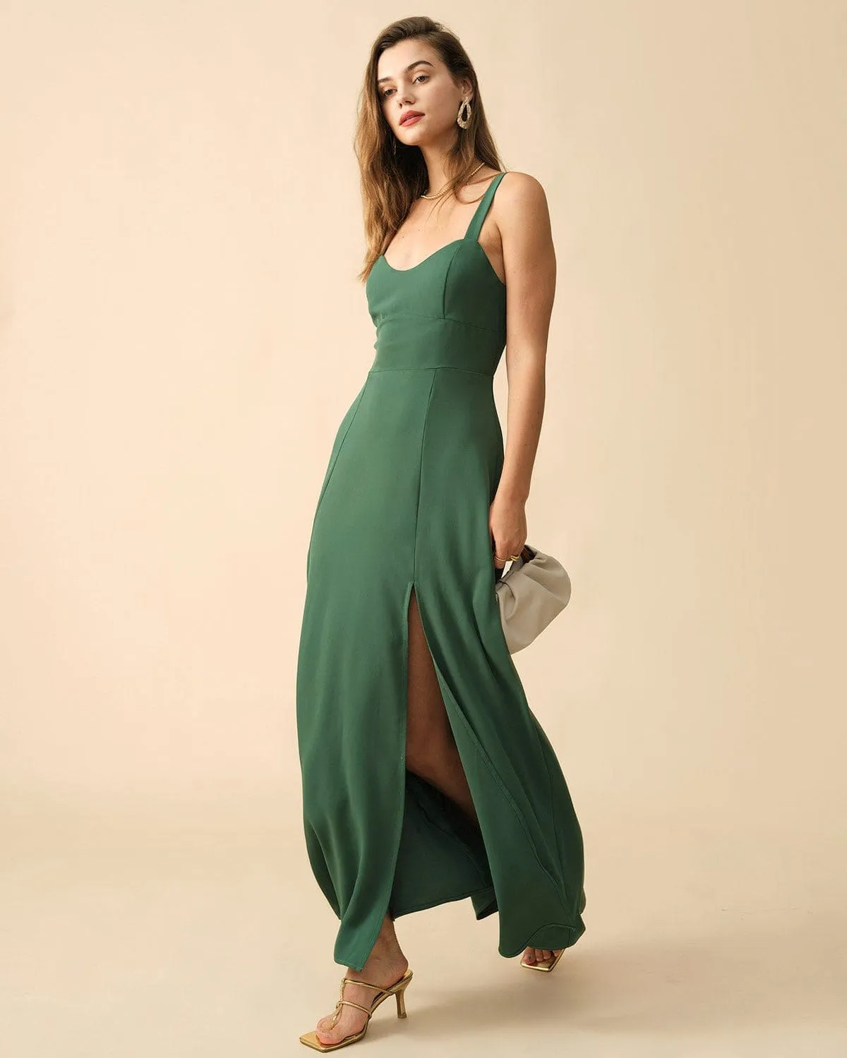 The Solid Color Side Slit Maxi Dress