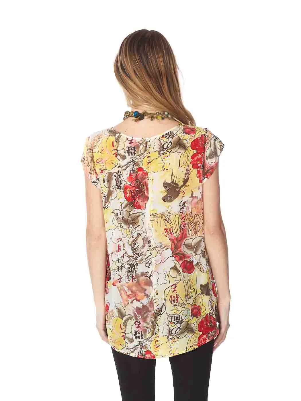 Tianello "Lotus" Print Washable Silk "Ellie" Blouse