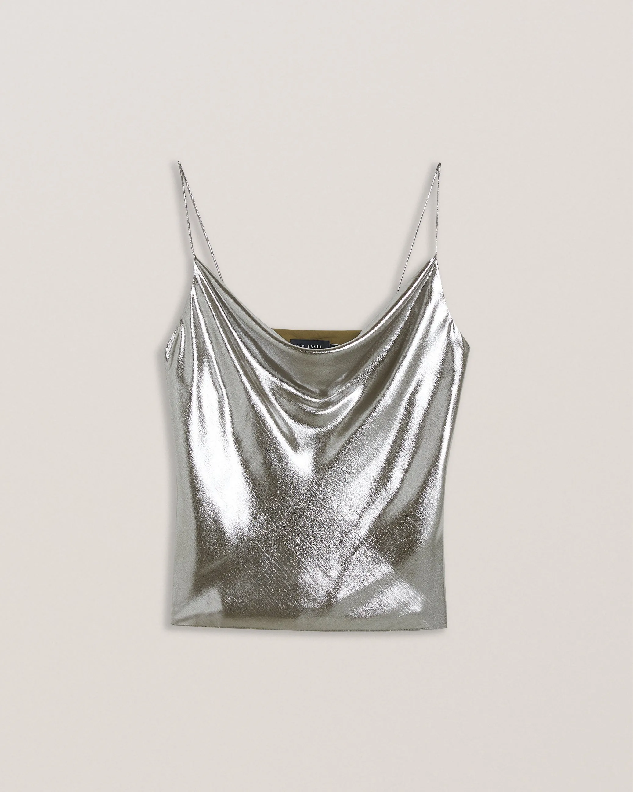 Trouloi Cowl Neck Lurex Cami Top Silver