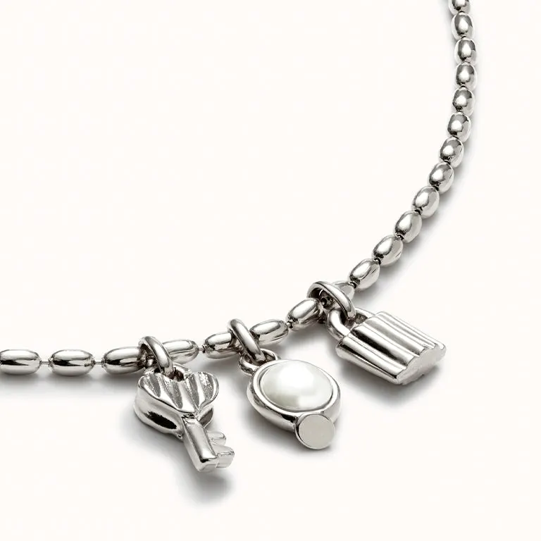 UNOde50 Silver Necklace w Pearl, Key & Lock Charm