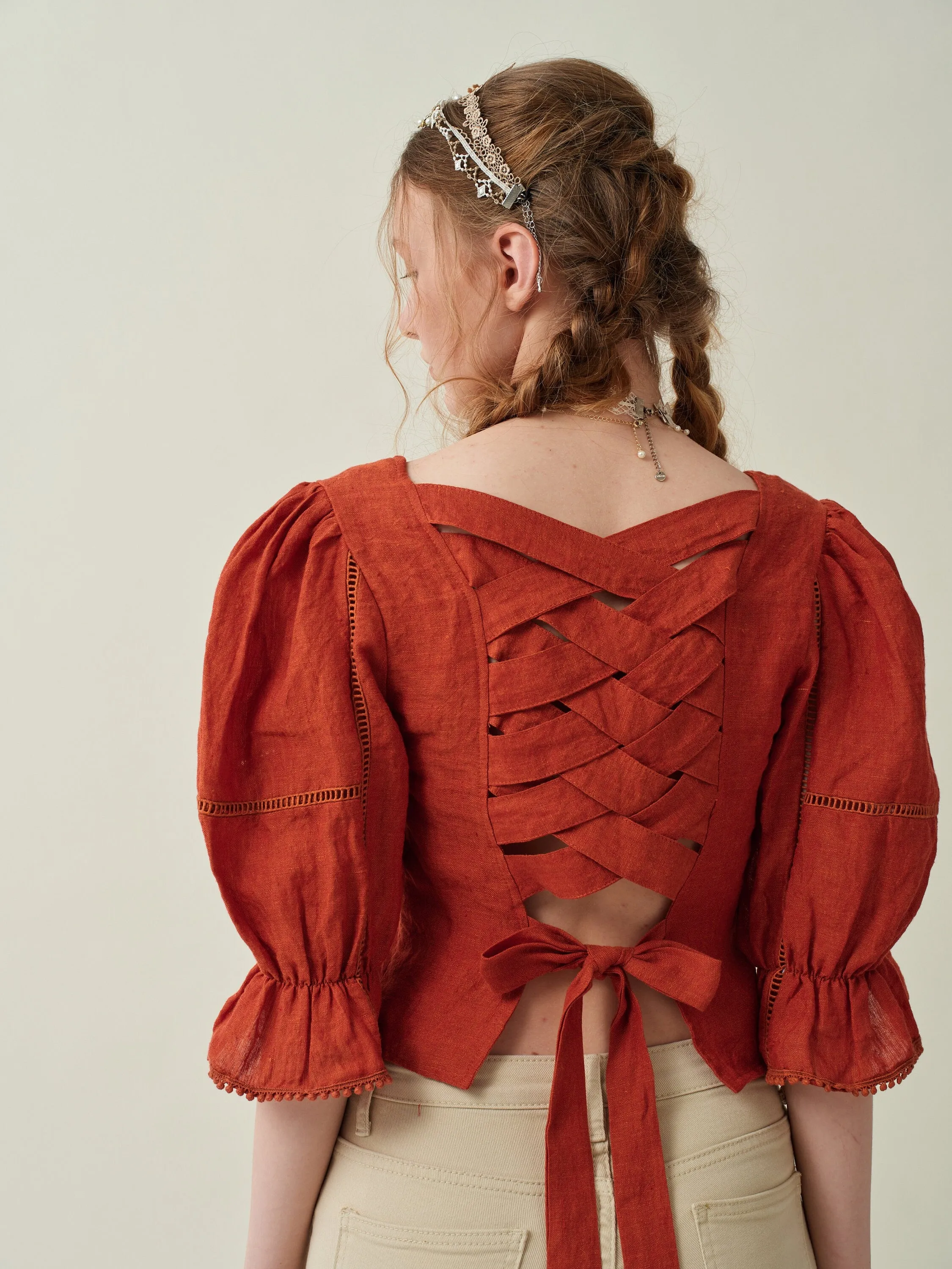 Vetiver 33 | Cross back linen blouse top